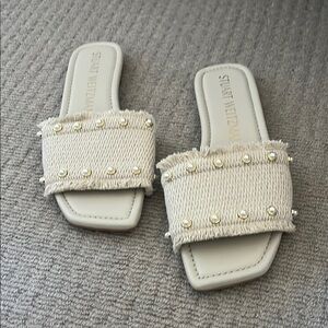 Stuart Weitzman Cream Slide Sandals